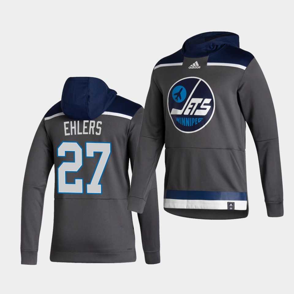 Men Winnipeg Jets 27 Ehlers Grey NHL 2021 Adidas Pullover Hoodie Jersey